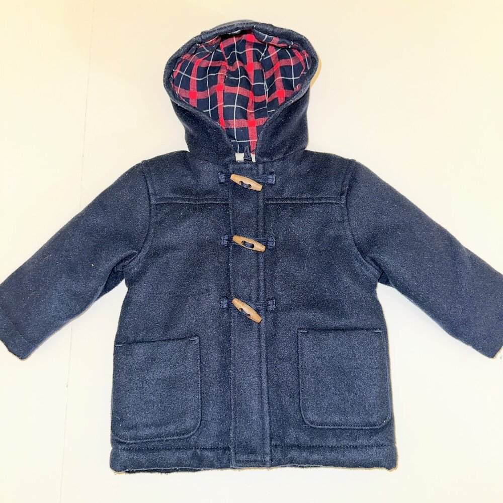Kids Oshkosh Osh Kosh B'Gosh Toggle Jacket Coat 9m months NAVY plaid sherpa